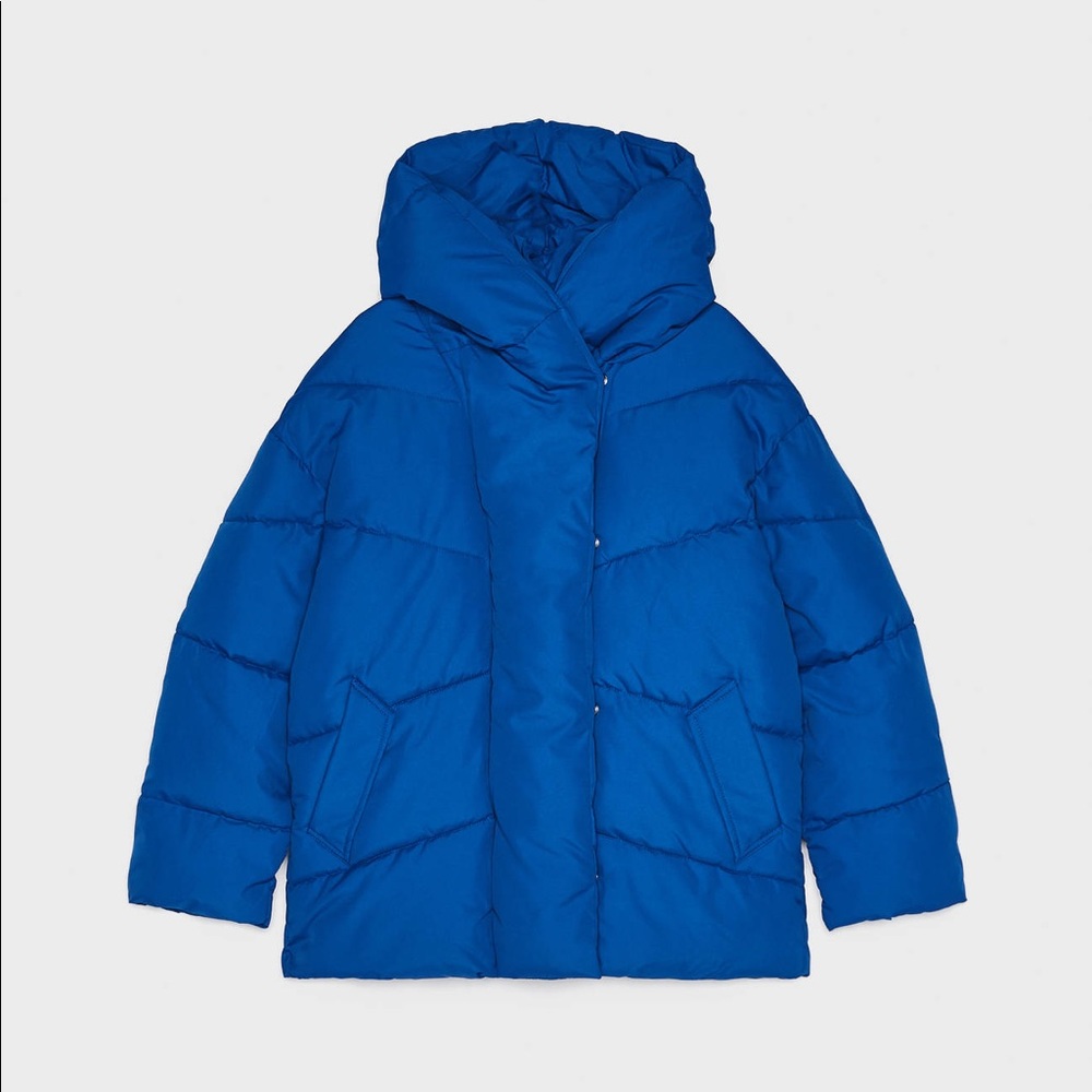 Bershka Blue Puffer with Wrap Around Collar